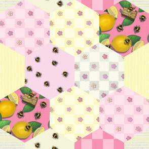 Pink Lemonade Yellow Hexagon Cheater Quilt-Widdle Bitty Bees-KimMarshall 7 inch