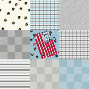 Cheater Quilt- Red White and Blue American Flag Bee Plaid Gray