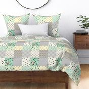 Park Games Cheater Quilt Mint Grey Yellow-Widdle Bitty Bees-Kim Marshall 18 inch