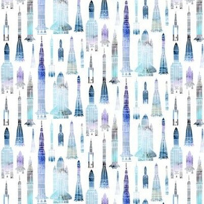 Watercolour Rockets Blue - smaller scale