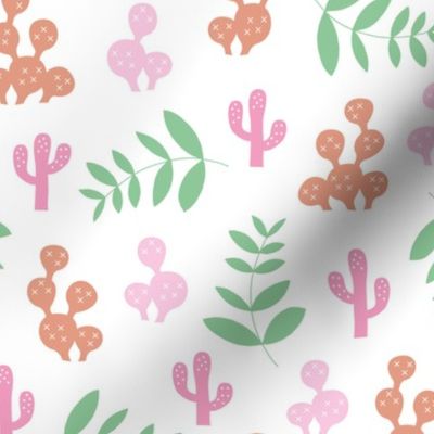 Leaves and cacti garden design colorful summer plants pink mint green