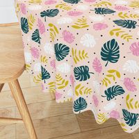 Tropical monstera and palm leaves garden summer boho plant lovers design pink yellow green