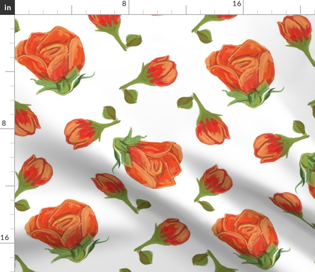 Large Roses Scattered on White