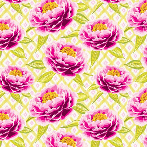 Maximalist pink and yellow peonies/large scale