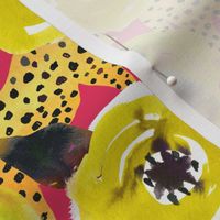 yellow watercolor floral with cheetahs