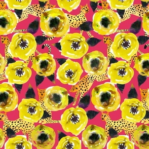 yellow watercolor floral with cheetahs