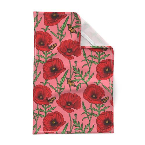 Botanical Red Flowers with Butterflies - Pink Small