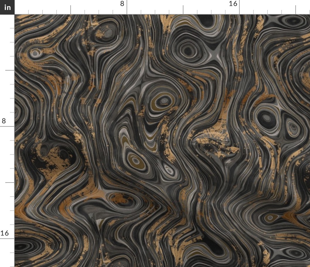 Gold Foil Black Marbled Paper