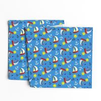 Sunny Sails / Nautical colors - Blue,yellow,red,green,white & red - no lobsters  / small  