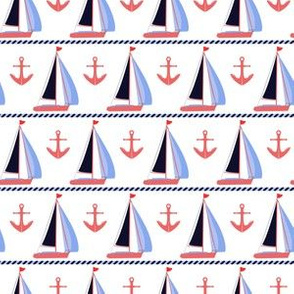Sail boats and coral anchors nautical print