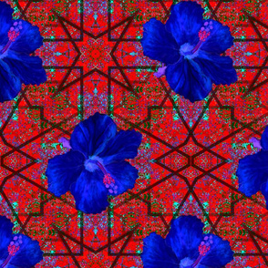 Hibiscus On Kilim Inspiration Blue & Red