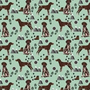 german shorthaired pointer (small scale) dog fabric dogs and hiking design dog mountains fabric - mint