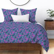 BYF3 - Large  - Contemporary Scattered Plaid aka Plaid Check Hybrid in Turquoise and Rose