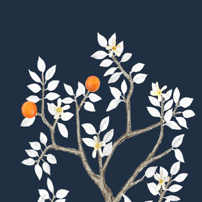 Citrus Grove Orange Tree Panel B- Navy, Tan and White