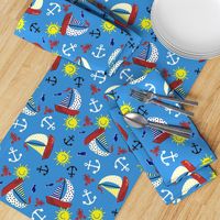 Sunny Sails / Nautical colors - Blue,yellow,red,green,white & red  med.