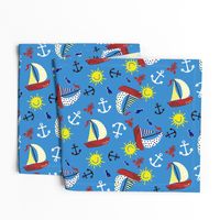 Sunny Sails / Nautical colors - Blue,yellow,red,green,white & red  med.
