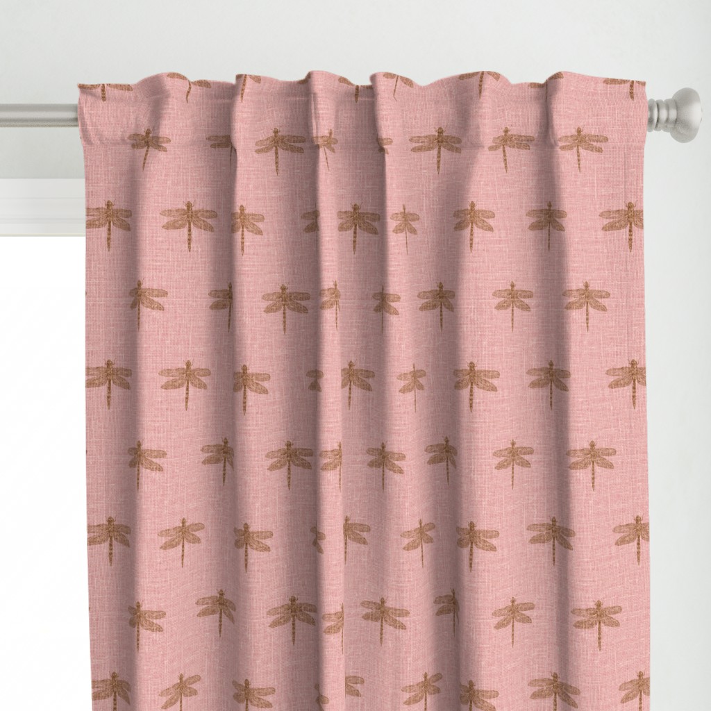 Copper Dragonflies on Woven Pink