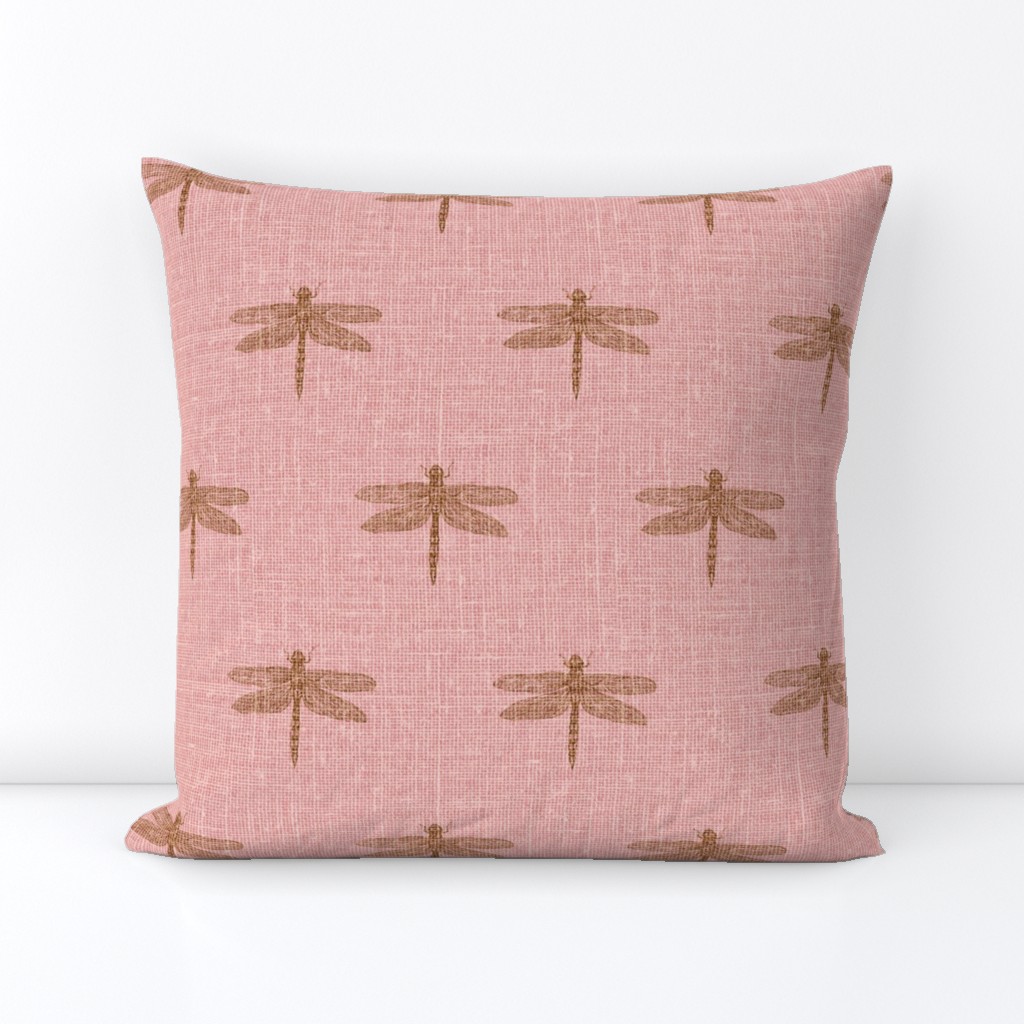 Copper Dragonflies on Woven Pink