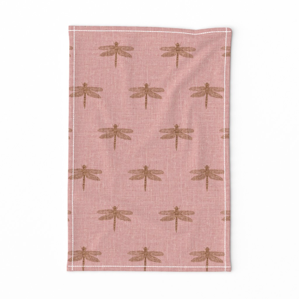 Copper Dragonflies on Woven Pink