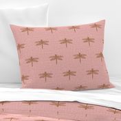 Copper Dragonflies on Woven Pink