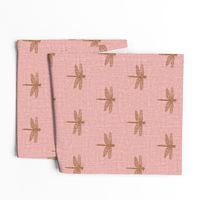 Copper Dragonflies on Woven Pink