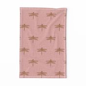 Copper Dragonflies on Woven Pink