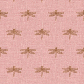 Copper Dragonflies on Woven Pink
