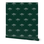 Light Gray Dragonflies on Woven Emerald Green