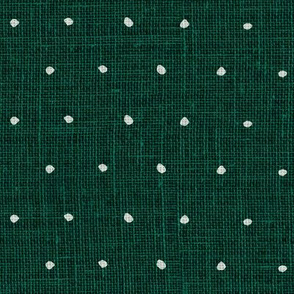 White on Woven Emerald Green Organic Polka Dots Spots