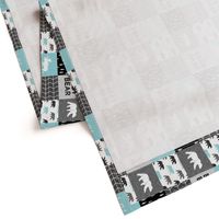 (3" small scale) Baby Bear Woodland Patchwork - bear and moose - grey, black, teal (90) C19BS