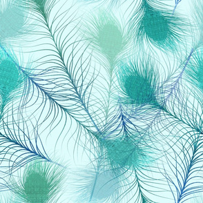 magic peacock feathers mint light watercolor