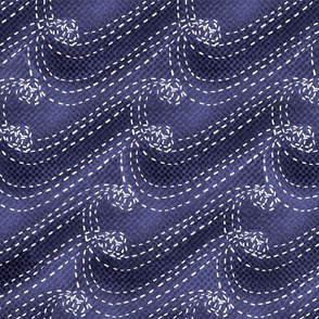 Sashiko waves on textured indigo denim