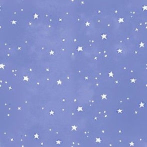 White Stars on periwinkle, lavender, purple Watercolor, small scale, periwinkle, PantoneCOTY2022 ,  girl, baby, kids, mask, quilt coordinate, hand-drawn, non-directional