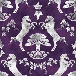 Unicorn Magic with Yggdrasil (silver on violet)