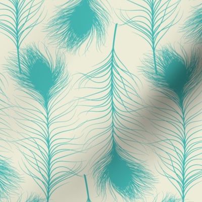 turquoise peacock feathers on cream