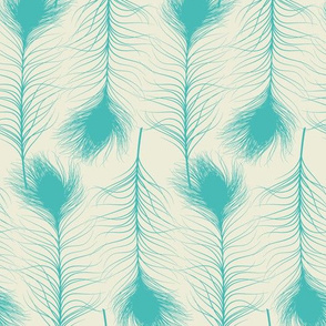 turquoise peacock feathers on cream
