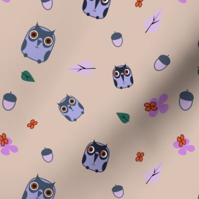 little owls with flowers