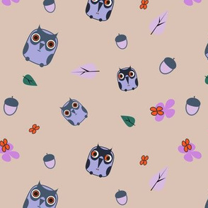 little owls with flowers