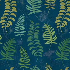 Ferns on blue