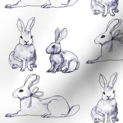 Watercolor Rabbits with a Touch of Blue and Lavender