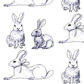 Watercolor Rabbits with a Touch of Blue and Lavender