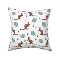 Australian animals little kangaroo mom and baby jungle summer leaves mint gender neutral