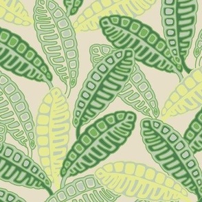CALATHEAS Hawaiian Tropical Botanical Plants Mid-Century Graphic Leaves in Green Mint Light Yellow on Cream - SMALL Scale - UnBlink Studio by Jackie Tahara