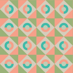 On the Lanai Hawaiian Tropical Geometric Abstract Tile Checkerboard Coordinate with Dots Grid Squares in Pink Blue Green Cream - UnBlink Studio by Jackie Tahara