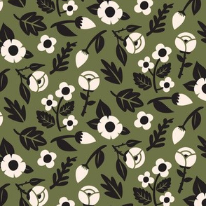 Modern Floral Liberty Print - Olive