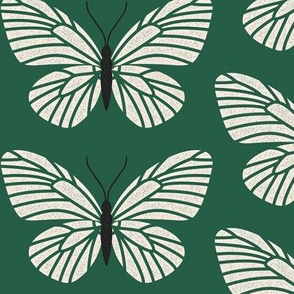 Butterfly - Cream on Hunter Green