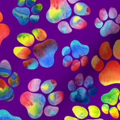 Rainbow Paw Prints on Purple