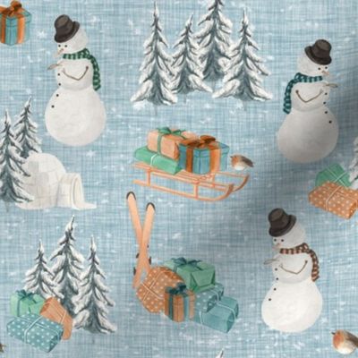 Woodland Winter Snowman // Geyser Blue Linen