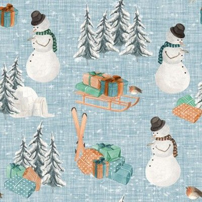 Woodland Winter Snowman // Geyser Blue Linen