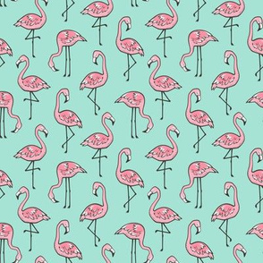 Flamingos on Mint Smaller  2 inch